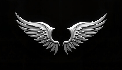 Obraz premium Geometric drawing of angel wings on a black background, modern emblem, graphic design