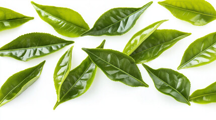 Fototapeta premium Organic Beauty Fresh Green Tea Leaves with Rich Texture and Vibrant Color