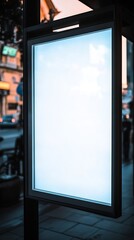 Illuminated Blank Advertising Screen on a City Sidewalk at Night : Generative AI
