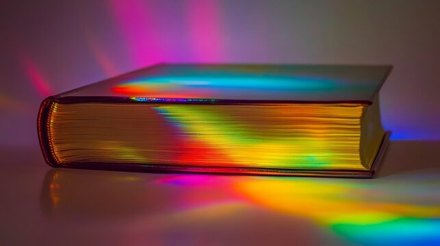 Holy Bible with vibrant LGBT rainbow reflection symbolizing diversity, inclusion, faith, and the intersection of spirituality with equality and love. A concept of unity and respect for all beliefs