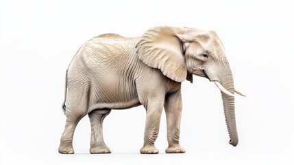 Fototapeta premium An albino elephant stands in profile on a white background