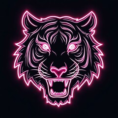 Fototapeta premium A stunning illustration of tiger head icon in neon line black background