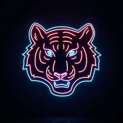 Obraz premium A stunning illustration of tiger head icon in neon line black background