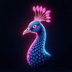 Obraz premium A stunning illustration of peacock head icon in neon line black background