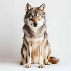 Fototapeta premium A grey wolf sitting on a white background