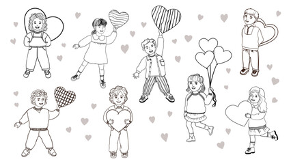 Illustrations of Children Holds a Heart Shape