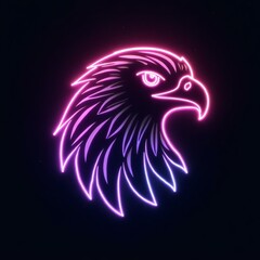 A stunning illustration of falcon head icon in neon line black background