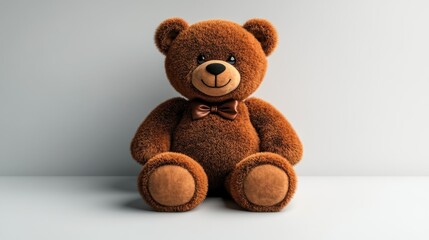 Obraz premium Cute brown teddy bear sitting on a plain surface.