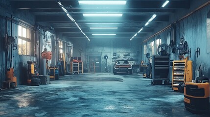 Naklejka premium The Future of Automotive Service: A Modern Workshop Designed for Efficiency and Quality