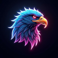 Fototapeta premium A stunning illustration of eagle head icon in neon line black background