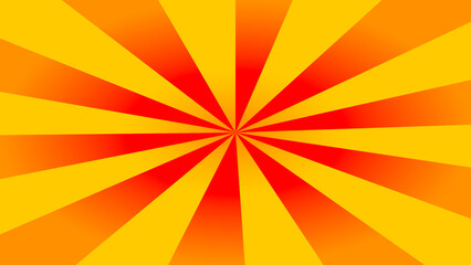 Vibrant geometric background with yellow and orange rays radiating from center point. Dynamic warm-toned design perfect for retro-inspired backgrounds, summer themes, and energetic compositions