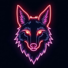 A stunning illustration of coyote head icon in neon line black background