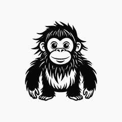 Obraz premium Cartoon cute baby gorilla sitting, Illustration of Chimpanzee isolated white background