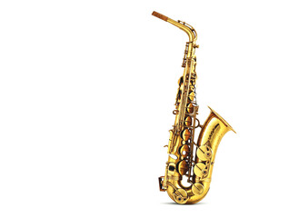  Golden Saxophone on White Background - Elegant Musical Instrument