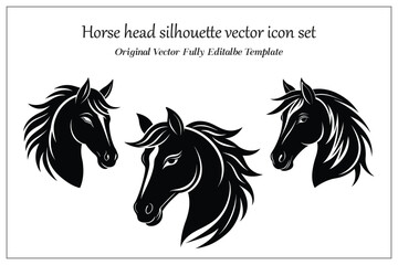 Horse head silhouette vector icon set, white background.