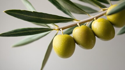 Obraz premium close up of green olives on a branch