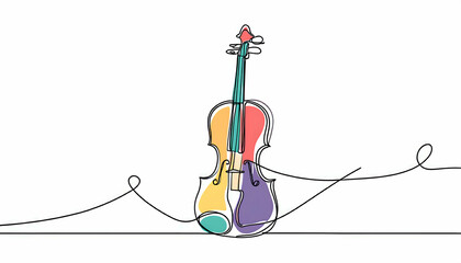 one line drawing and continue for colorful Violin sketch.