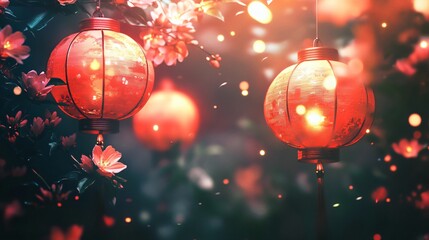 Beautifully Crafted Red Lanterns in Soft Focus