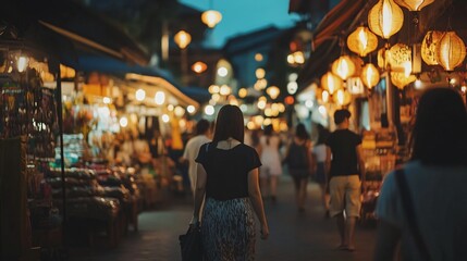 Illuminated Evening Market with Colorful Lanterns
