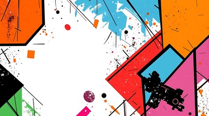 Vibrant Geometric Abstract: Bold Colors and Energetic Splashes