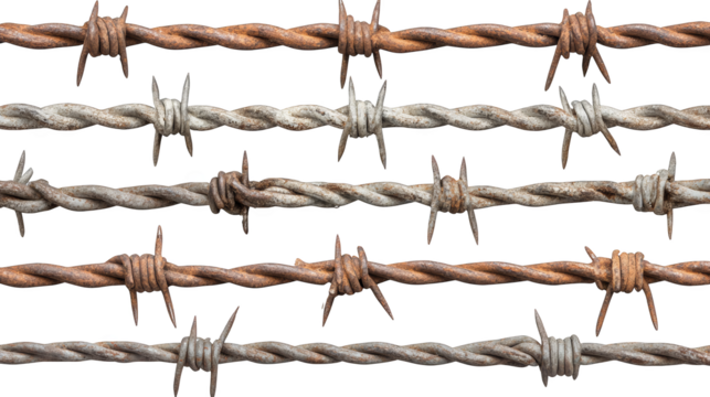 Closeup detail of intertwined barbed wire, a study in texture, sharpness, and industrial design