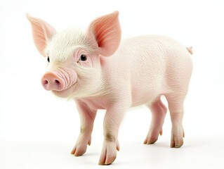 a pink piglet stands on a white background