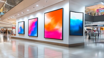 Abstract Colorful Artworks in Expansive Modern Shopping Gallery : Generative AI