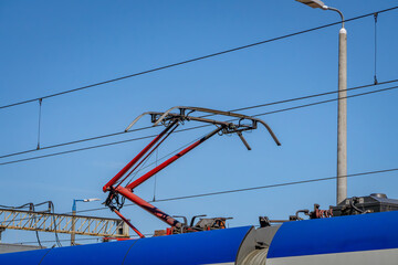 electric train with raised pantograph