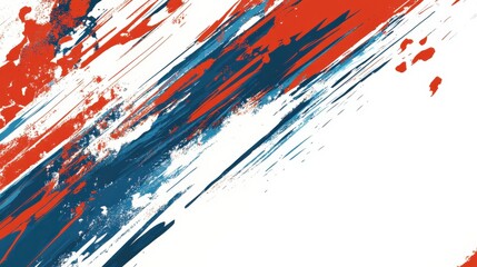 Abstract splash of red and blue paint creating dynamic movement on a white background, showcasing vibrant color contrasts and artistic expression for creative projects
