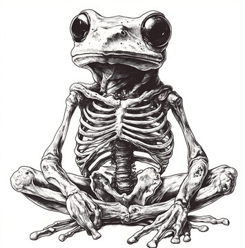  drawing of a skeleton frog, white background