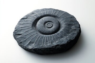 Black Shale Stone with Fossil Imprint in White Space