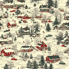 hyper realistic photo of  winter snow scene old christmas vintage semaless pattern Toile De Jouy decor , isolated on white background,  , copy space, copy space for text,