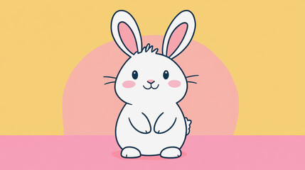 Fototapeta premium Cute easter rabbit illustration on a vibrant pink and yellow background. Generative AI