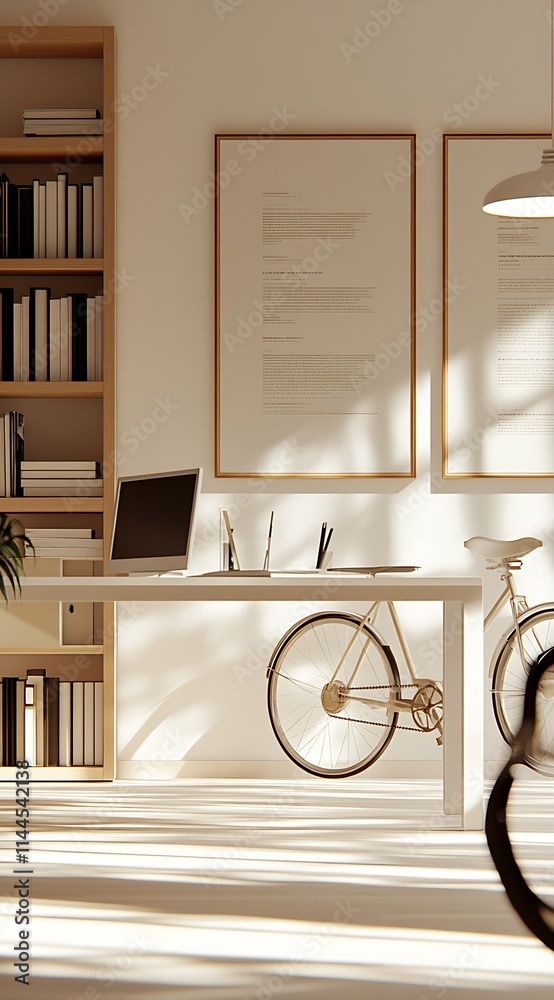 Poster Minimalist Home Office Workspace with Modern Design and Ambient Light : Generative AI