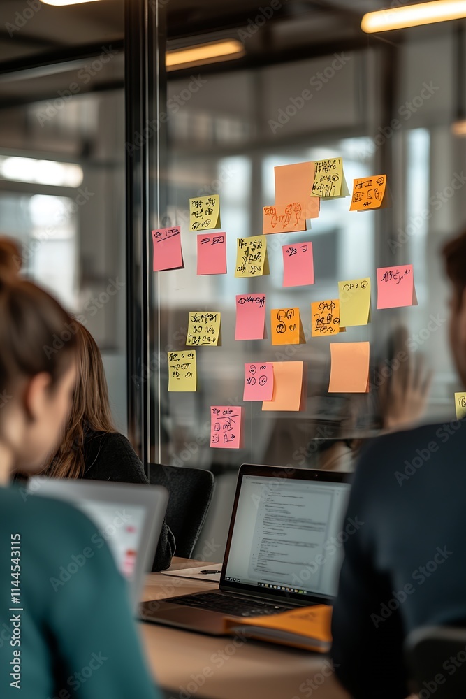 Poster Brainstorming session with colorful sticky notes and collaborative team in office : Generative AI