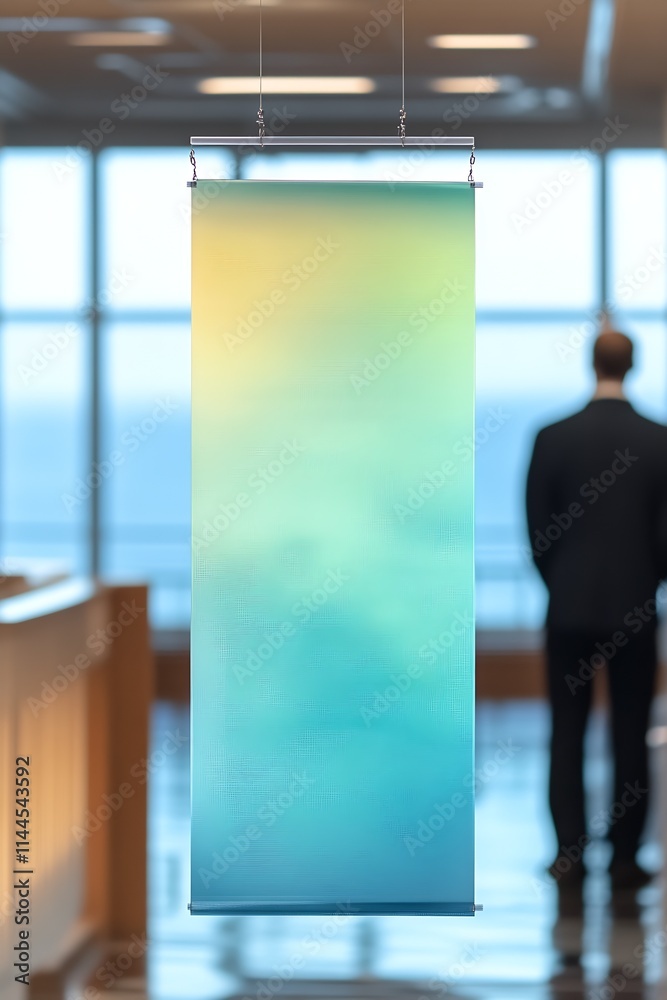 Poster abstract gradient wall hanging in corporate office setting : generative ai
