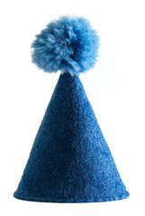 Blue party hat with pom pom on transparent background, celebration and festive accessory concept
