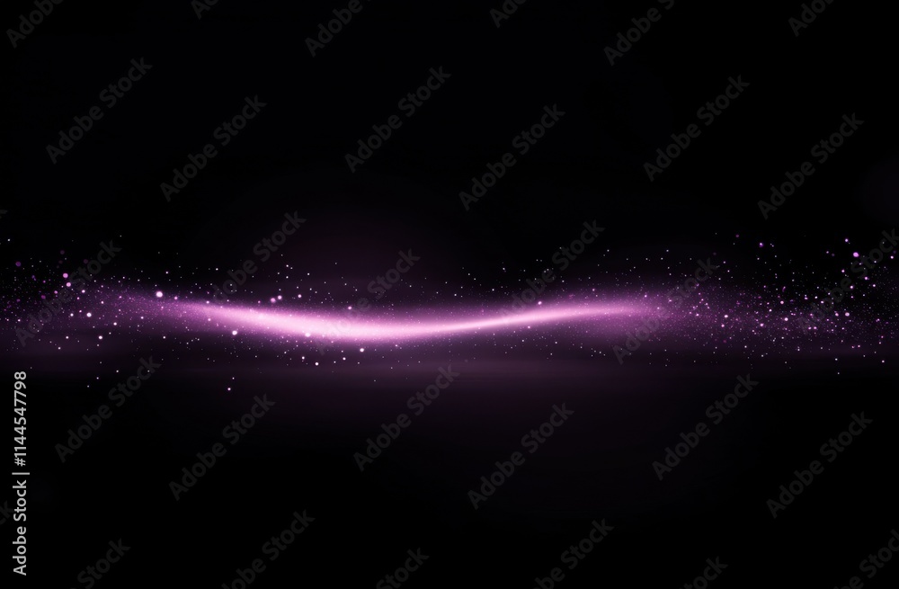 Aufkleber purple glowing light lines on a black background. shiny pink trails with stars, sparkles, and a boke