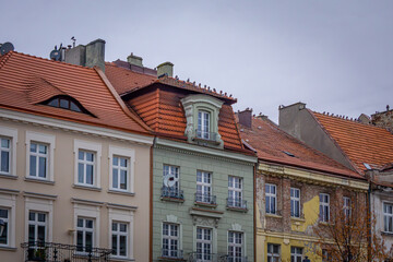 colorful tenement houses in the city. old urban architecture. buildings and urban developments.