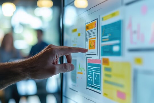 Hand Interaction with Digital Design Concepts on a Screen by Web Developer in Modern Workspace