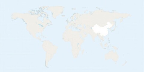 Fototapeta premium Political map of the world in blue and white colors, with clear borders and country labels, white, political, international