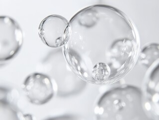 clear bubbles floating on white background