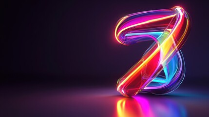 Abstract, vibrant, colorful, glowing, number seven,  3D rendering, 