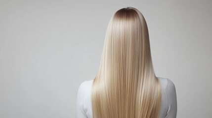 Naklejka premium Hair beautifully flows down to the middle of the back in a serene and simple ambiance, emphasizing elegance and simplicity