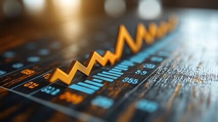Golden arrow graph on stock market chart.