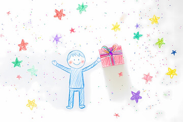 Minimalist New Year Card: Childlike Figure with Holographic Charm