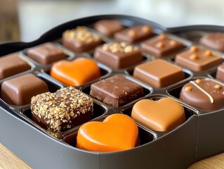 Delicious chocolate assortment confectionery store gourmet treats indoor setting top-down view sweet indulgence
