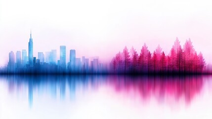 Fototapeta premium City Skyline Forest Reflection Artistic Urban Nature Panorama