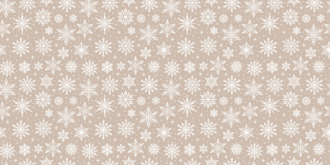 Warm light neutral winter snowflake vector pattern background, holiday wallpaper design