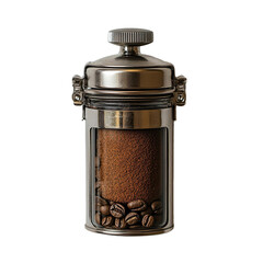 Top view of coffee press isolated on a white transparent background